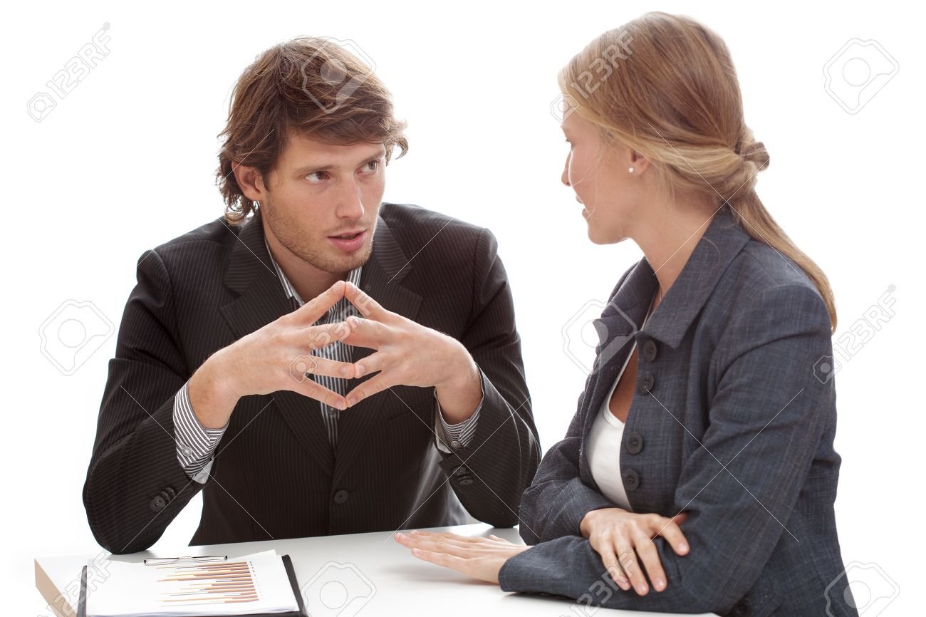Relaxed office conversation